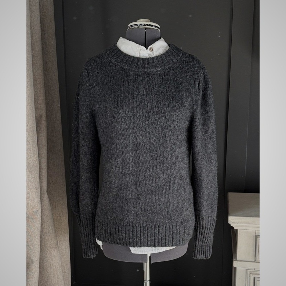 GAP Womens Sweater Charcoal Gray Mock Neck Puff Sleeve Knit Pullover M‎